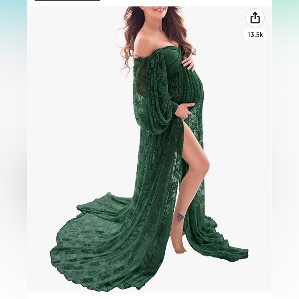 NWOT Soft Stretchy Lace Off Shoulder Doubly Split Maternity Maxi Dress size Med